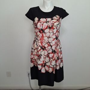 R&K Black Pink Short Sleeve Fit & Flare Romantic Floral Midi Dress Plus Size 16